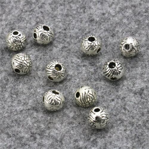 10PCS 3Hole Lucky DIY Finding Loose Copper Round Beads Ball Carved Accessory Jewelry Making Design Women Metal Gifts Crafts 7mm