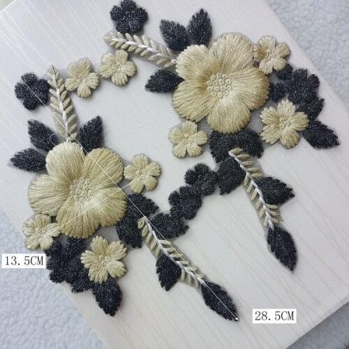 10pcs/lot beautiful silk embroidery champagne floral patches Venice sewing dress lace applique embroidery lace