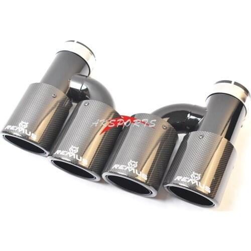 2PCS Left And Right Dual Glossy Black Carbon Fiber Stainless Steel Auto Exhaust Tip Double Muffler End Pipe