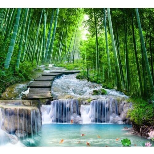 Free Shipping Custom 3D Wallpaper Bamboo Forest Water TV Background Wall Landscape Series Living Room and Teahouse Wallpaper
