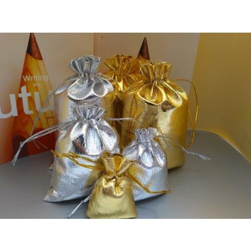 50pcs Silver Color Gold Color Metallic Foil Organza Pouches Christmas Wedding Party Favour Gifts Candy Bags 5x7cm 7x9cm 10x12cm