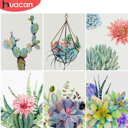 HUACAN 5D Diy Diamond Painting Succulents Home Art Diamond Embroidery Mosaic Plant Cross Stitch Decoration For Home