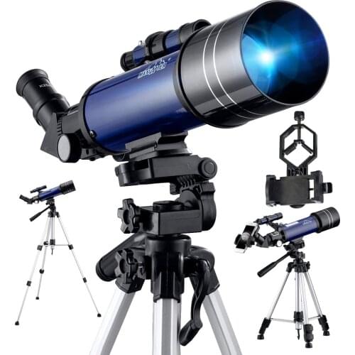Astronomy, Pro 400/70 FMC Glass Optical Refractor Telescopes, With Adjustable Tripod Phone Adapter for Kids Adult Beginners