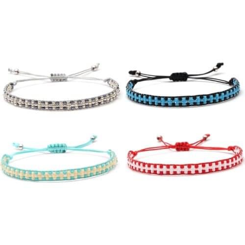 Boho Miyuki Glass Seed Beads Adjustable Waxed String Single Wrap Bracelet Women Men Snowflake Cross Hand Woven Jewelry Present