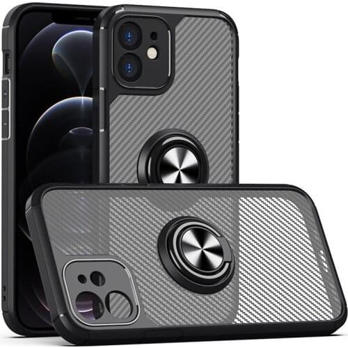 Carbon Fiber Texture Magnetic Ring Holder Shockproof Case For iPhone 12 11 Pro Xs Max XR X 7 8 Plus SE 2020 Matte Back Cover