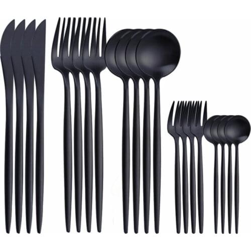Black Dinnerware Set 20Pcs Forks Knives Spoons Stainless Steel Cutlery Set Western Kitchen Complete Tableware Set Black Cutlery