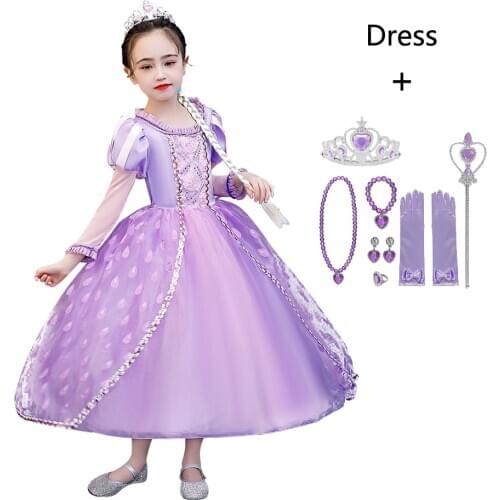 Rapunzel Dress Up Kids Summer Floral Costume Wig Children Halloween Birthday Party Fancy Dress