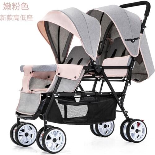 Double Stroller Lightweight Folding Twin Baby Stroller Front and Rear Reclining Baby Pram Babyfond Foldable Dolly