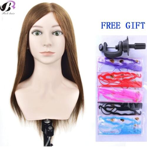 22"100% Human Hair Training Head Mannequin Cosmetology hairdressing Training Heads mannequin Head with free clamp Girls Gift