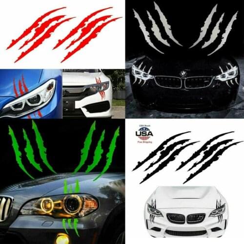 HOT SALE 2 Pcs Monster Claw Scratch Decal Reflective Sticker For Car Headlight Decor Car Styling Car Accessories 15.75" X 4.72"