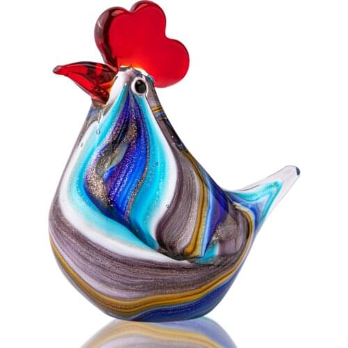 H&D Hand Blown Rooster Figurine Miniature Ornament Murano Art Glass Chicken Animal Craft Collectible Home Office Decor Xmas Gift