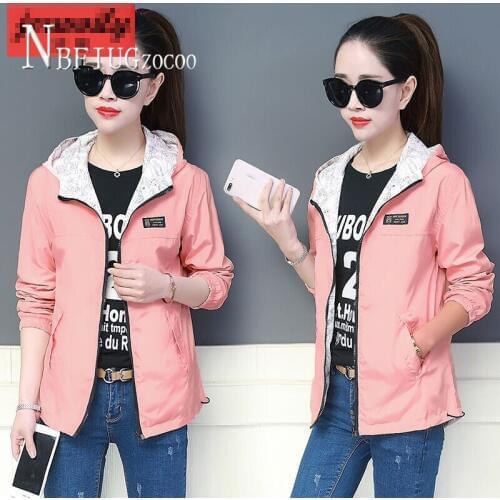 Short Style Zipper Two Side Can Wear Women Coat Korean Preppy Style Hooded Female Jacket