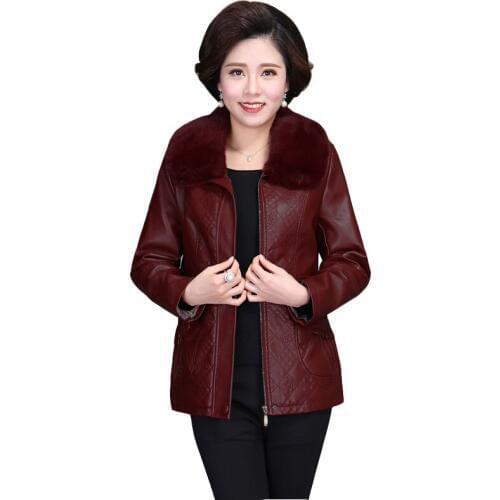 High-quality leather jacket winter PU leathers jackets mid-length plus cotton jackets plus fertilizer plus size womens overcoat