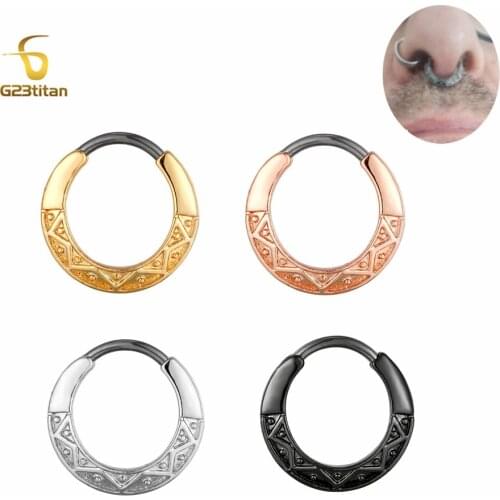 G23titan Vintage Pattern 16g titanium Clips In The Nose 4 Colors Choose Nose Clip Septum Daith Piercing Women Boby Jewelry