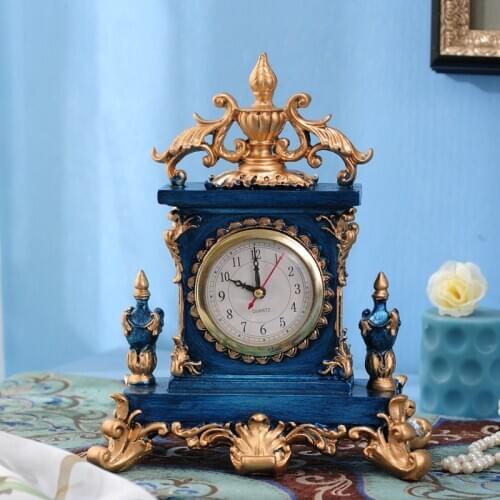 CREATIVE EUROPEAN RESIN CLOCK AMERICAN BEDROOM LIVING ROOM CLOCK RETRO BEDSIDE CLOCK BEDROOM SILENT DESK CLOCK