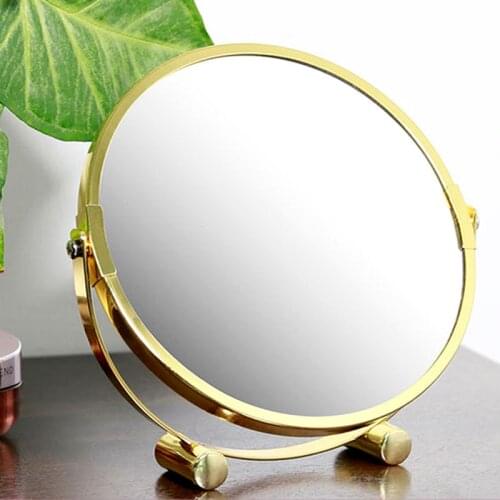 2X Magnification Round Golden Makeup Mirror Desktop Makeup Mirror Bedroom Bathroom Studio Beauty Table Mirror Decorative Mirror