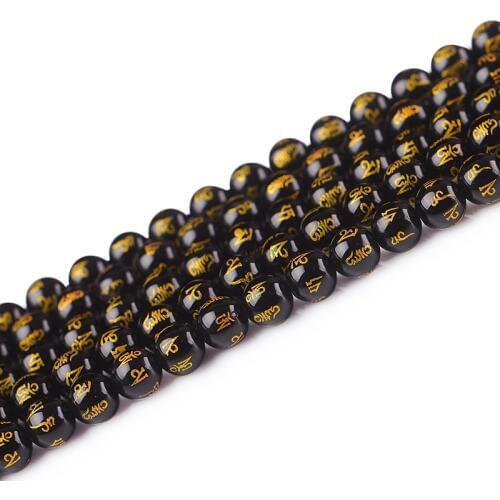Natural Obsidian Mantra Bead Round Loose Beads 6 8 10 12 14 16 MM Pick Size For Jewelry Making Diy Pendant Necklace Bracelets