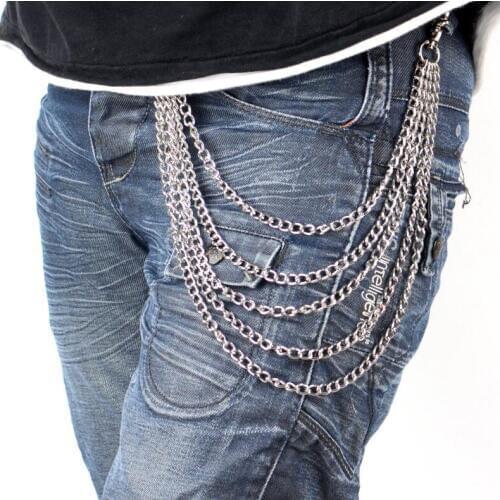 Hot sale Mens Hip Top Punk Rock Pants Trousers Jeans Waist Wallet Skull Metal Chains