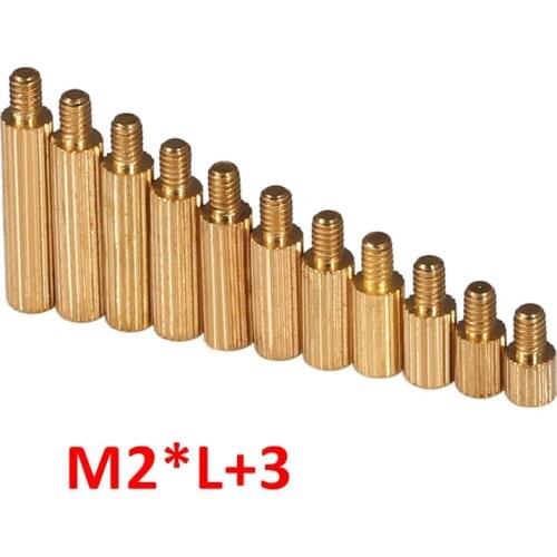 M2*(3-40)+3mm Brass Round standoff spacer Female female M2 Threaded Brass Stud Spacers Copper Hollow Pillars for PCB Board