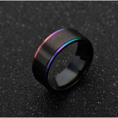 Fashionable color double concave titanium steel double color matte black stainless steel rings for men and women