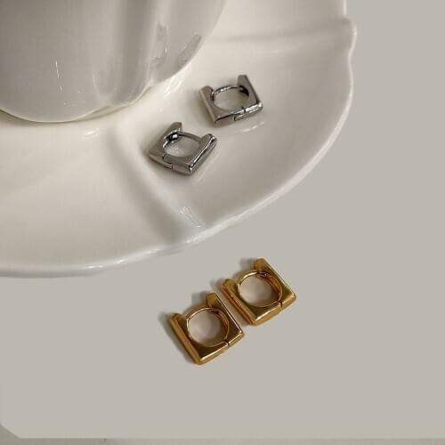 Trendy New Temperament Simple Square Hoop Earrings For Women Gold Color Geometric Brass Small Earrings Female Jewelry Gifts
