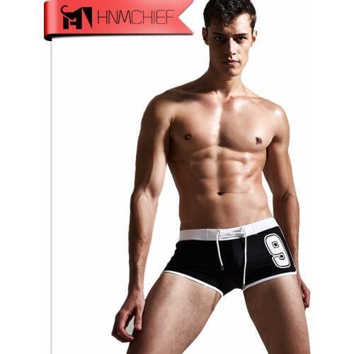 HNMCHIEF Brand 9 Letter Gay Men Swimwear Mens Swimsuits Surf Board Beach Wear Man Swimming Trunks Boxer Shorts Swim Suits