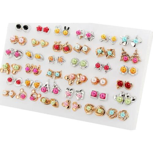 36pairs/set Gold Sliver Enamel Pearl Flower Heart Stud Earring Set For Women Plastic Butterfly Earrings Jewelry Gift Mix Style