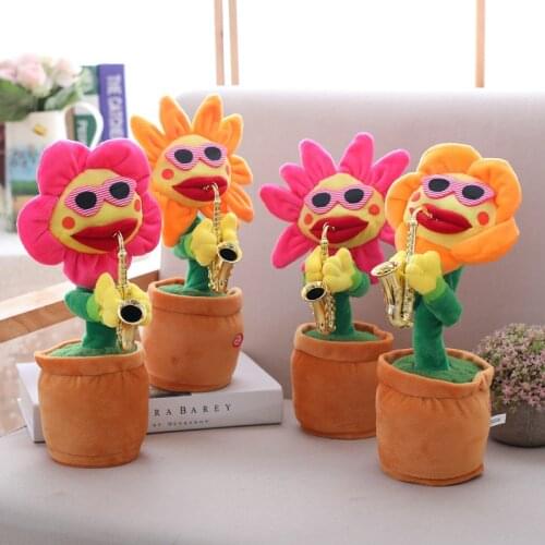 Enchanting Sunflower Toys Holiday Decor Can Sing Twisting Shining Sun Flowers Can Play 80 Songs of Saxophone Ornament Storage