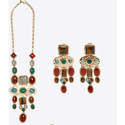 Vintage ZA Statement Stone Necklace Woman Bohemian Ethnic Colorful Collar Chain Choker Necklace Femme Handmade Summer Jewelry