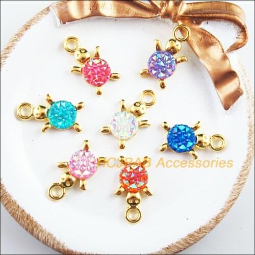 14 New Tortoise Charms Gold Plated Retro Mixed Oval Resin Pendants 14x23mm