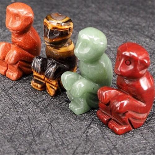 Druzy 12PC Fashion 30*47MM Carved Mix Natural Stone Monkey Pendants Charms for Necklace Jewelry Making Chinese Zodiac Adornment