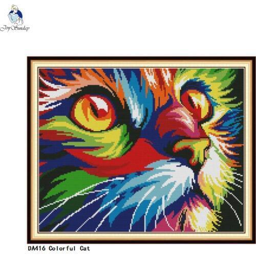 Joy Sunday Colorful Cat Aida Cross stitch kits Needlework Embroidery Cross-Stitch DIY Handwork Crafts Fabric 14CT and 11CT