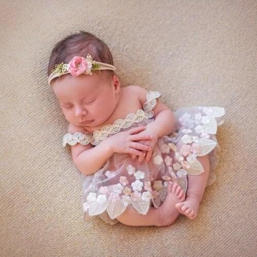 Newborn Photography Photography Props Lace Embroidery Perspective Skirt + Headdress Suit Girls Outfits Baby