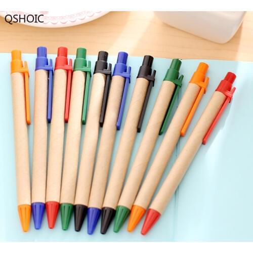 QSHOIC 500 PCS/lot M Recycled Paper Pen Kraft Paper Tube Custom Logo Ball-point Pen Recycled Paper Advertisement Pen