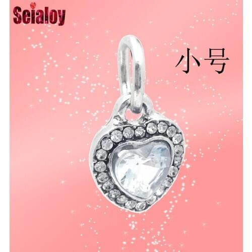 Seialoy New Silver Color Small Heart Crystal Dangle Charm Fit Brands Beaded Bracelet & Necklace Jewelry Accessories Pendant