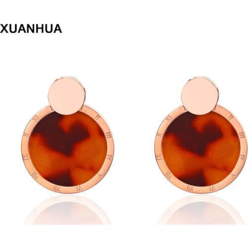 XUANHUA stud earrings stainless steel rose gold earrings accessories jewelry gifts for women brincos bohemia Black seashell
