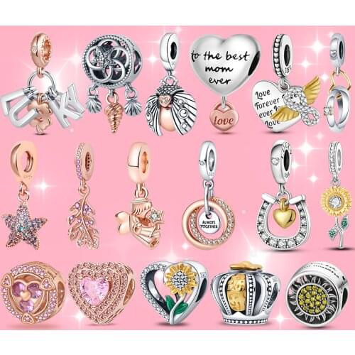 100% 925 Sterling Silver Maple Leaf Rose Gold SeriesBeads Charms Fit Original Pandora Bracelets Bangle For Women Jewelry Gift