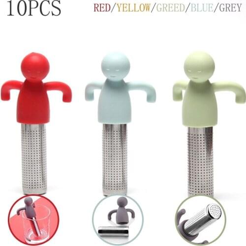 10PCS Food Grade Silicone Tea Infuser Human-shaped 304 Stainless Steel Tea Strainer LFGB Silicone Tea Ball