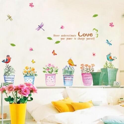 Modern Lovely Plants Bonsai Potted Flower Wall Stickers Decorative Sticker Home Decor Kitchen Window Living Room Decoration