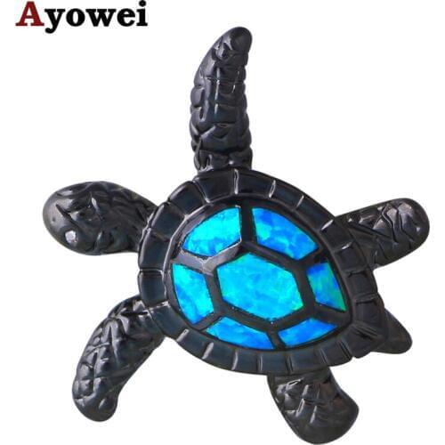 Unique Design Blue Fire Opal Silver Stamped Tortoise Design Necklaces Pendants Fashion Jewelry for Men and Women OP595