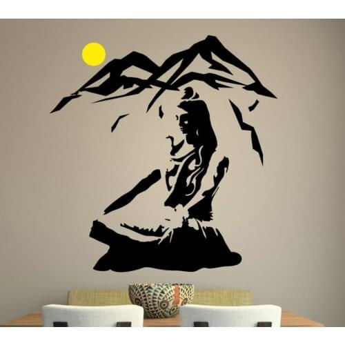 Lord Shiva Wall Sticker Yoga Lotus Pose Vinyl Wall Decal Mountain Meditation Home Decoration Hindu God Removable Art Mural SYY46