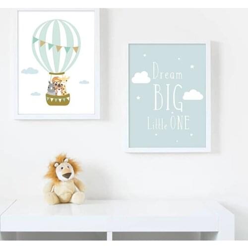Hot Air Balloon Wall Canvas Painting Animals Poster Nursery Art Prints Nordic Posters Moon Wall Pictures Baby Kids Room Decor