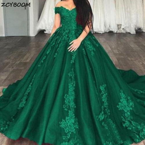 Green Evening Dresses 2021 Women Formal Party A-Line Vestidos De Gala Off Soulder Appliques Sequins Lace Graduation Prom Gowns