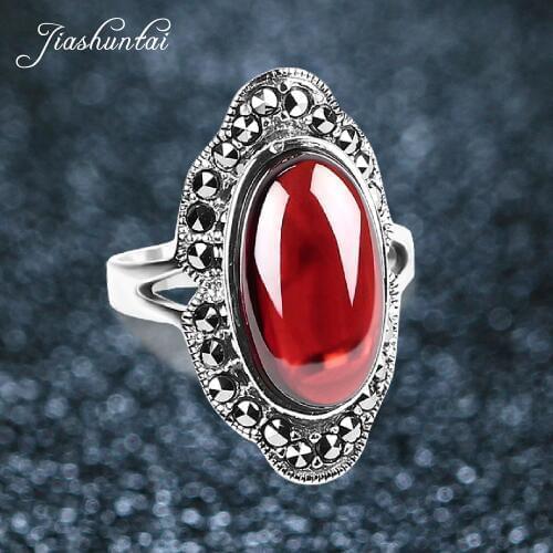 JIASHUNTAI Vintage 925 Sterling Silver Rings For Women Retro Wedding Rings Thai Silver Jewelry Female Best Gifts