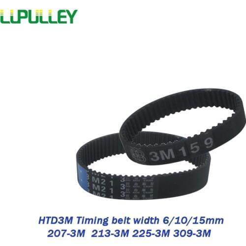LUPULLEY Timing Belt HTD 3M 207/213/225/309mm Length 6/10/15mm Width Synchronous Drive Belts for CNC Machines in Close Loop
