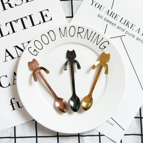 1 Pc Coffee Scoops New Creative Cute Stainless Steel Mini Cat Tea Hanging Cup Spoon Kitchen Gadget High Quality Cheap Coffeeware
