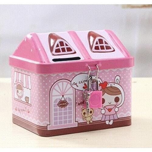 1PC Small Tin House Cute Piggy Bank Money Box Money-boxes Tinplate Saving Bank Best Gift for Children Kids Storage Box OK 0462