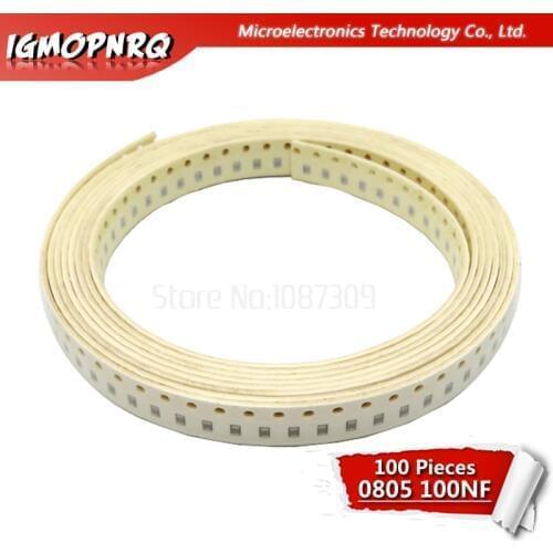 100pcs 100nF X7R Error 10% 50V 0805 0.1UF 104 SMD Thick Film Chip Multilayer Ceramic Capacitor