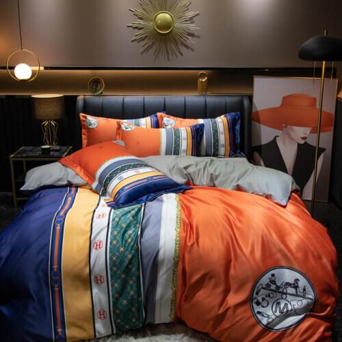 2021 new products 60s Satin cotton AB side fabric European style Bed Set luxury bedding king size 4-piece set