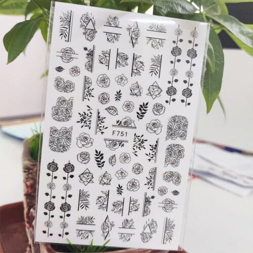 3D Nail Sticker Rose Flowers Geometric Lines Stickers for Nails Self-Adhesive Design Stickers for Manicure Nail Art Decoration